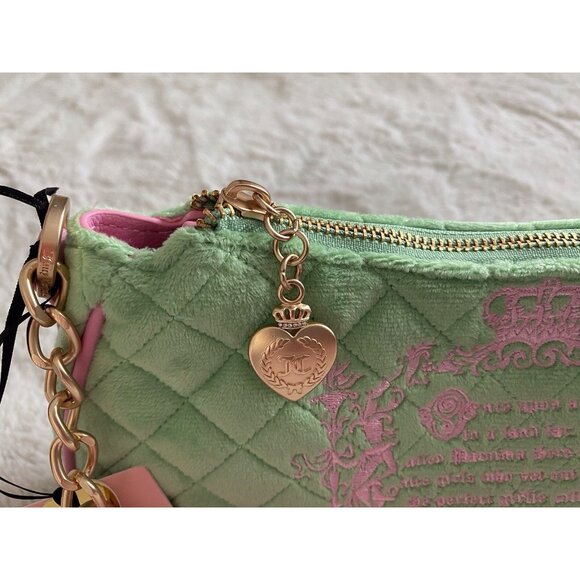 Juicy Couture Juicy Tale Shoulder Bag Retro Green Pink Quilted Bag Purse NEW - Picture 5 of 16